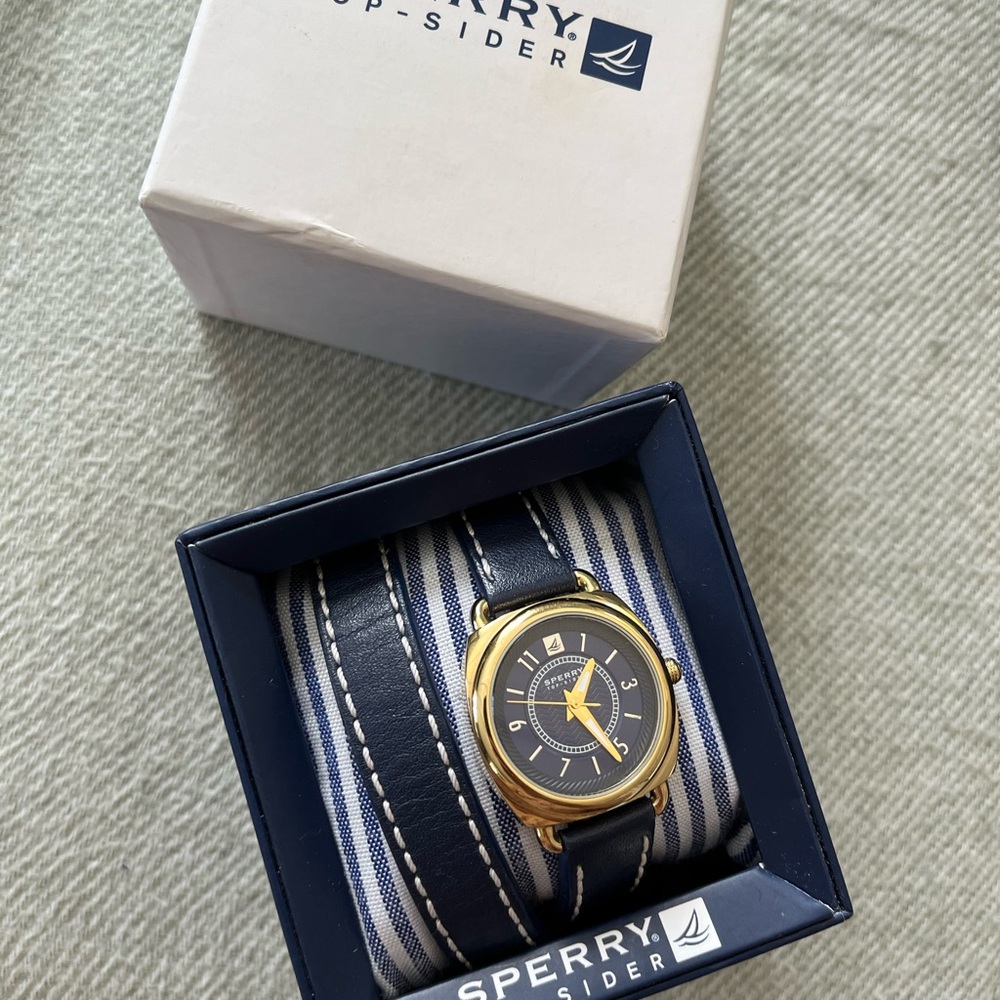Sperry Top Sider navy leather watch